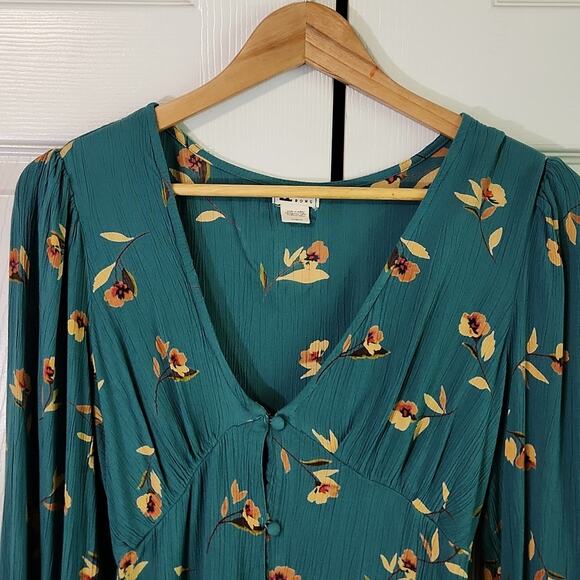 Billabong Days On End Dress Size LG Emerald Floral Babydoll Cottagecore Feminine - Picture 8 of 10